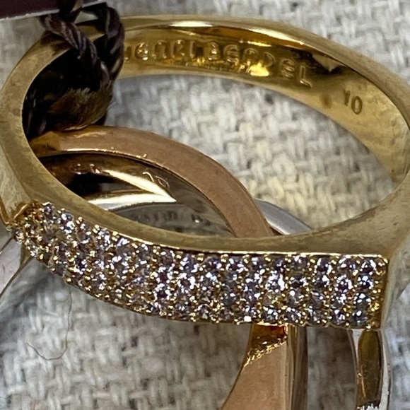 Henri Bendel Pave Bold Stack Rings -- Silver, Gold, Rose Gold Trio - NWT Sz 10 - Picture 6 of 6